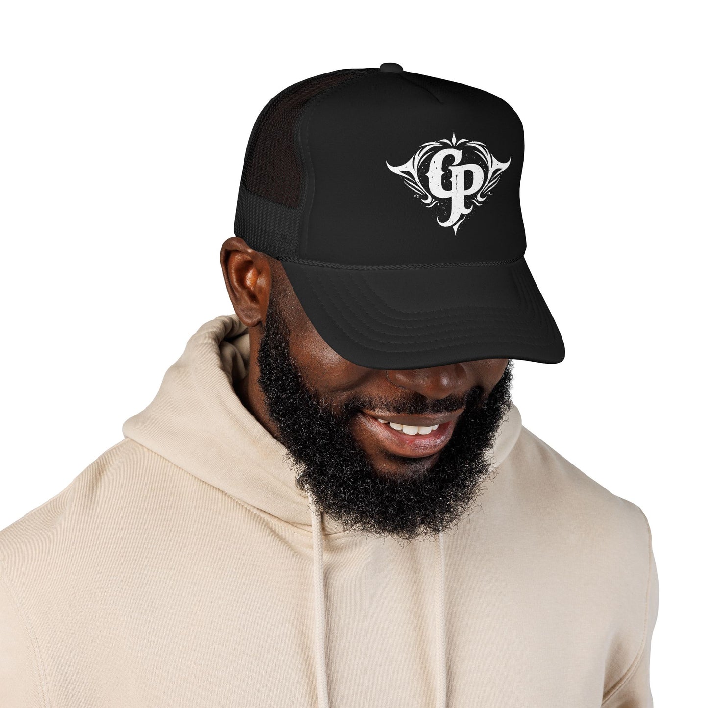 Ornate CP Monogram Foam Trucker Hat | Distressed Vintage Logo