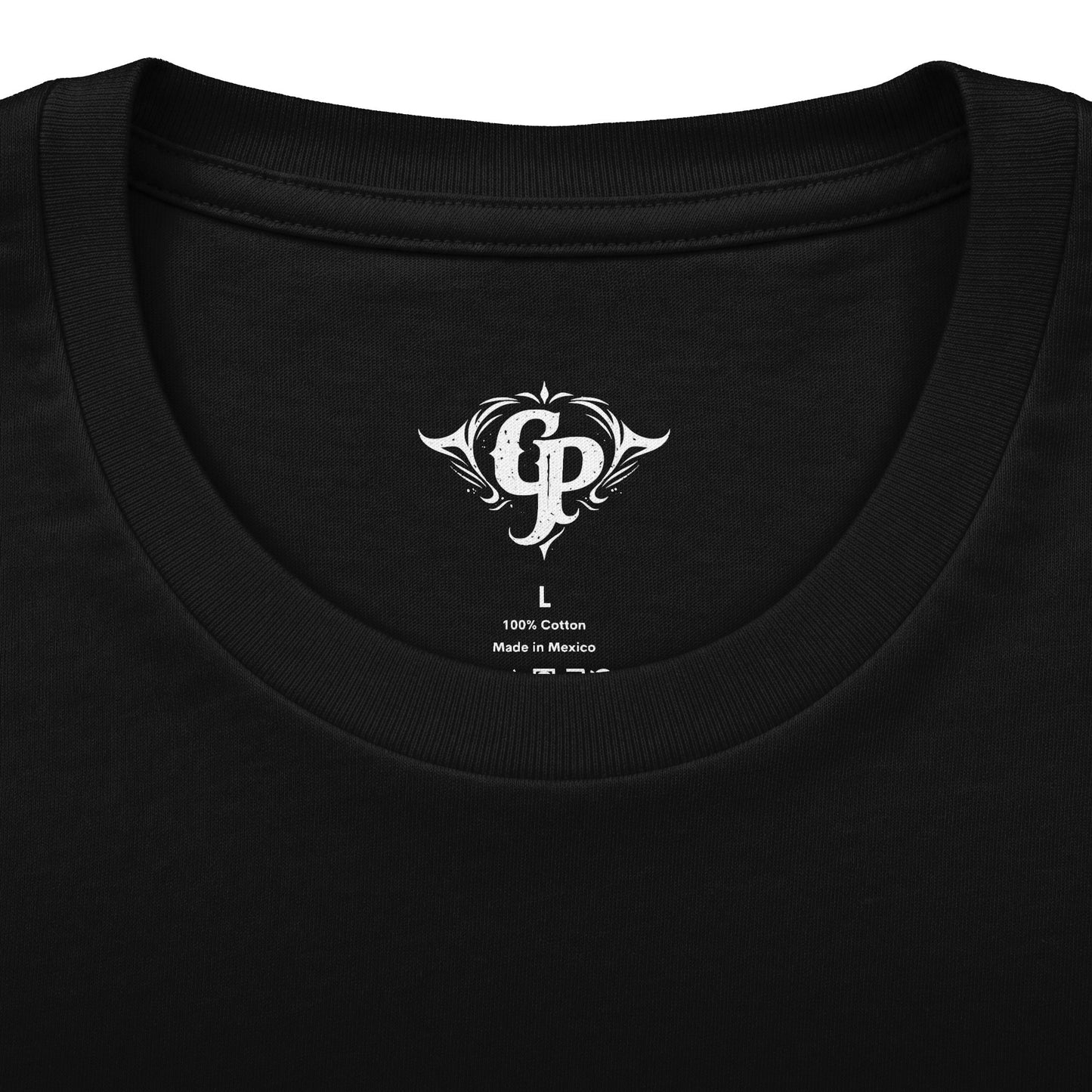 Black CP symbol shirt with logo on back